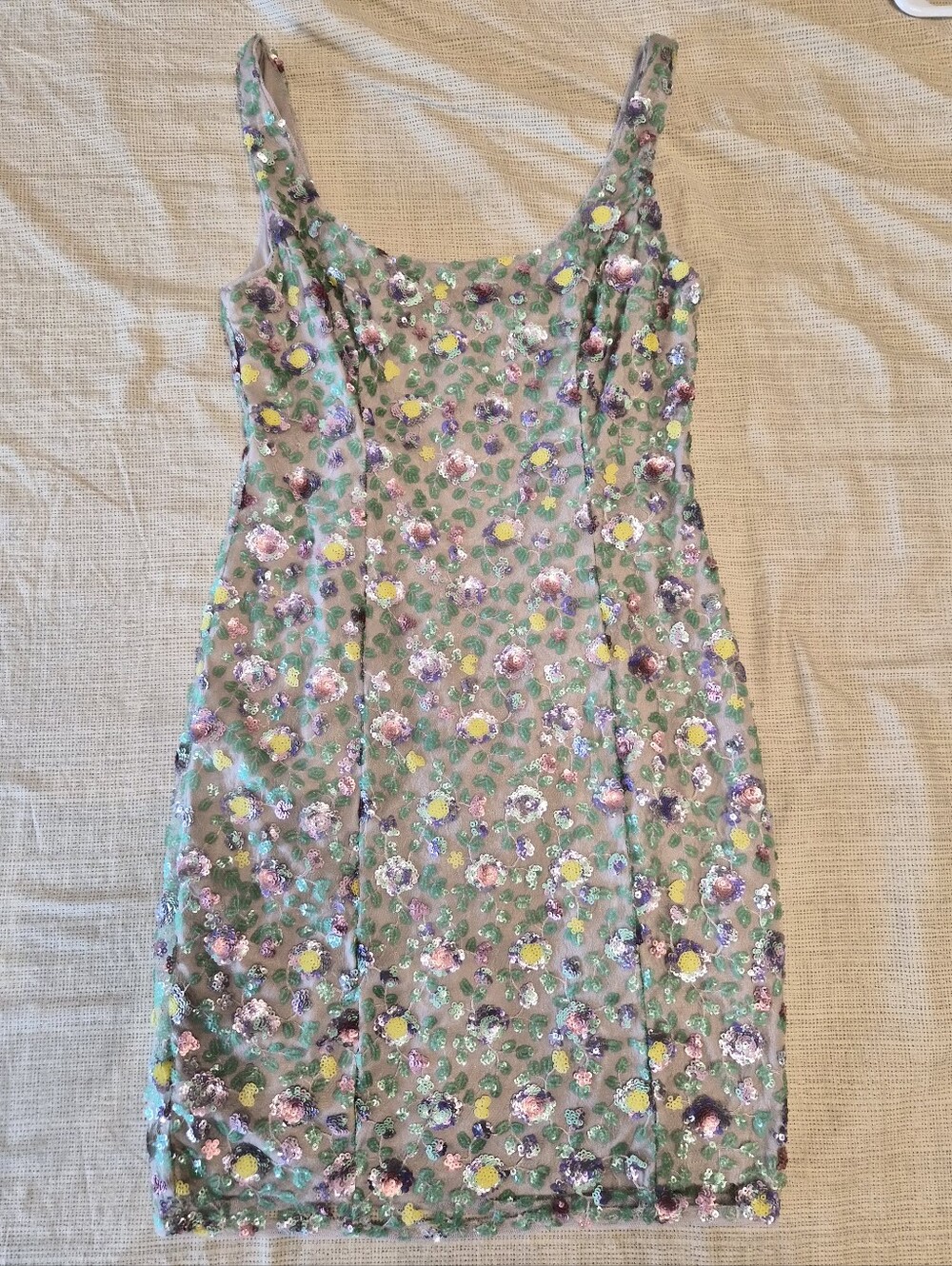 Embellished Floral Sequin Mini Dress